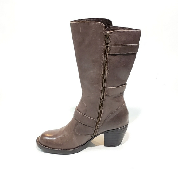 B.O.C Born Boots Mid Calf Leather Buckles Zip - Picture 8 of 9